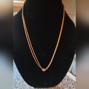 Antique Victorian GF Necklace/Slider/Watch Chain -Seed Pearls and Pink Stone